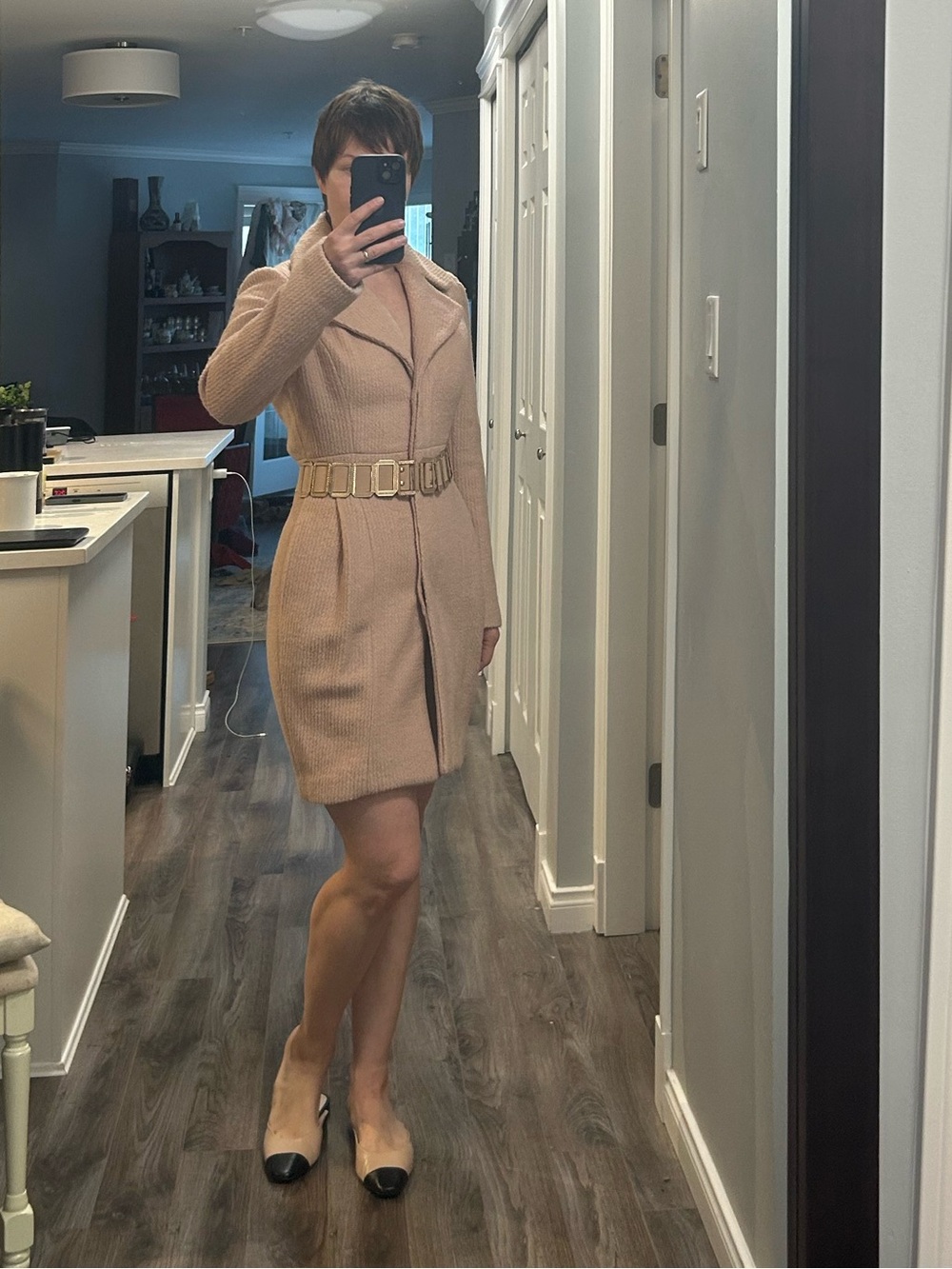 Chic Pink Mini Coat With A Belt